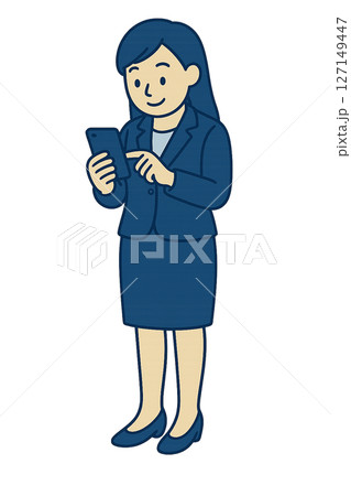 スマホを操作する女性のイラスト 127149447