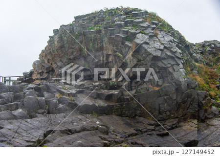 根室車石。根室半島花咲岬附近一帯に広く分布する放射状節理の発達した球状岩体。 根室車石。根室半島花咲岬附近一帯に広く分布する放射状節理の発達した球状岩体。 127149452