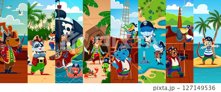 Cartoon animal pirate funny characters collage 127149536