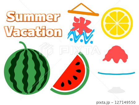 シンプルな夏の素材集〈スイカ、かき氷〉 シンプルな夏の素材集〈スイカ、かき氷〉 127149550