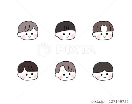 ゆるかわいい手描き風の顔セット／男の子	 127149722