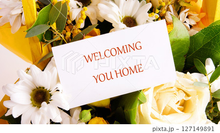 The conceptual phrase WELCOMING YOU HOME. The concept of good mood and pastime. Welcome Concept The conceptual phrase WELCOMING YOU HOME. The concept of good mood and pastime. Welcome Concept 127149891