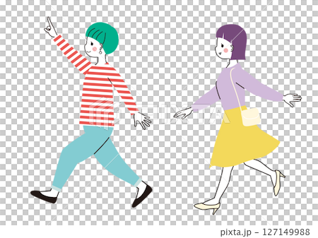兩位年輕女子愉快地向前走 127149988