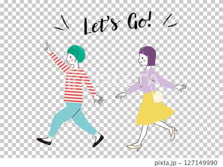 Two women skipping happily 127149990