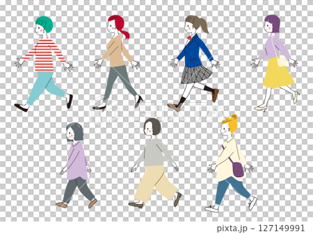 歩いている女性 いろんな年代の女性 歩いている女性 いろんな年代の女性 127149991