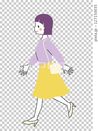 歩いているスカート姿の若い女性 127150035
