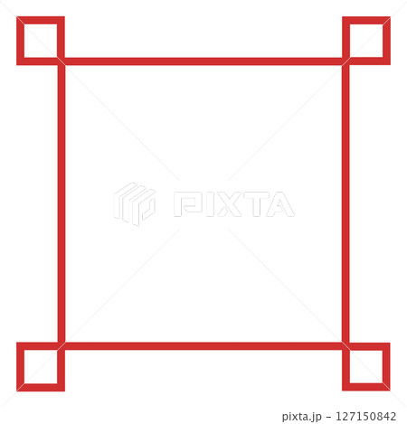 赤装飾角抜き囲み枠・正方形抜きフレーム素材（背景透過・シンプル装飾枠） 127150842