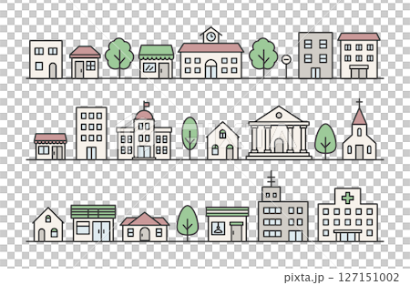 シンプル　街並み　建物　イラストセット 127151002