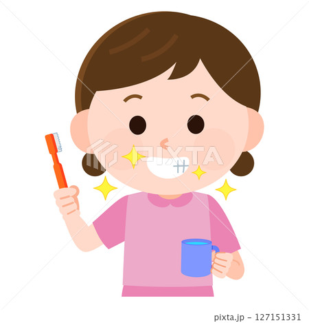 歯磨きをして歯がきれいになる女の子 イラスト 歯磨きをして歯がきれいになる女の子 イラスト 127151331