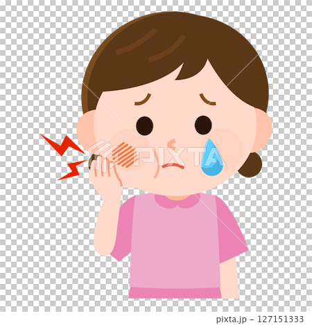 虫歯になって頬が腫れる女の子　イラスト 127151333