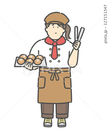 パン屋で働く若い女性イラスト 127151347