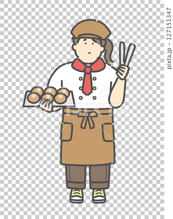 パン屋で働く若い女性イラスト 127151347