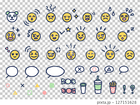色んな表情のシンプルな顔の絵文字アイコンセットのイラスト素材