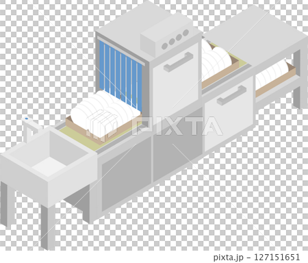 Isometric commercial conveyor dishwasher image material 127151651