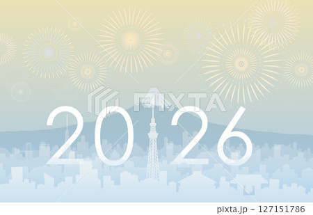 富士と東京グラデ_2026_花火 127151786