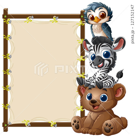 Cute Animal Friends with Blank Sign Cute Animal Friends with Blank Sign 127152147