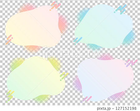 カラフルなドットグラデーションと斜めラインの飾り付きの不定形フレームセット 127152198