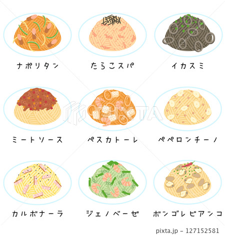 スパゲッティのイラストセット スパゲッティのイラストセット 127152581
