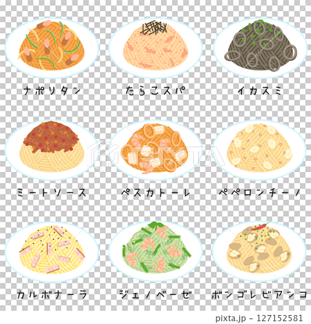 スパゲッティのイラストセット スパゲッティのイラストセット 127152581