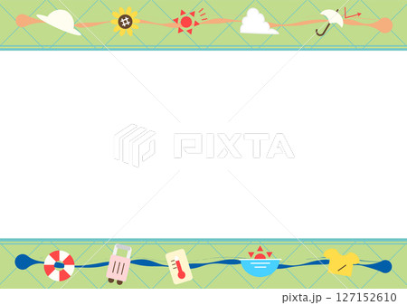 夏アイテムが並んだ飾り枠フレーム背景 127152610