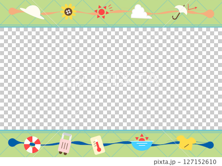 夏アイテムが並んだ飾り枠フレーム背景 127152610