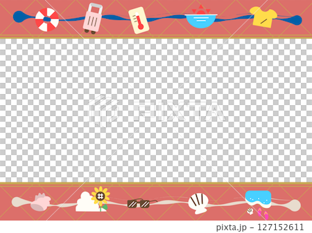 赤色ベースの夏アイコンフレーム 127152611