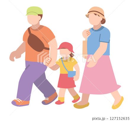 外出する夏の三人家族 127152635