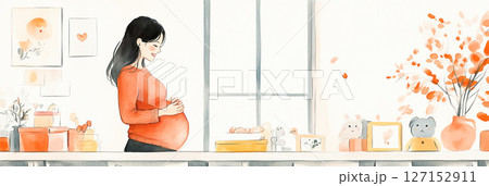 家で過ごす妊婦の女性 127152911