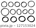 手描きの円のバリエーション、太いサインペンで描いた線 127153024