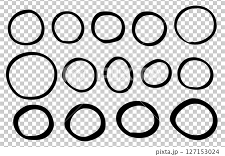 手描きの円のバリエーション、太いサインペンで描いた線 手描きの円のバリエーション、太いサインペンで描いた線 127153024