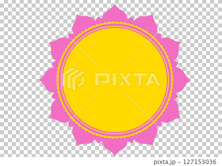 Round ornament frame in Indian style. Flowers. Sun. 127153036