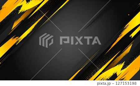 Black and yellow abstract background with brushstroke and halftone style. 127153198