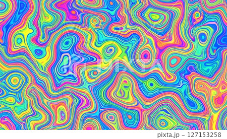 Seamless psychedelic rainbow ridged topological map pattern background texture. 127153258