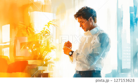 朝に身だしなみを整えるビジネスマン 127153628