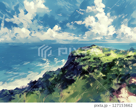 山から見下ろす夏の海　AI画像 127153662