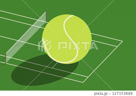 Tennis Championship and Tournament green Landscape Poster. Outdoor, Indoor Court. Ball on the Line. Net Shadow on floor. Close up. Flat, Simple, Retro style - Vector Tennis Championship and Tournament green Landscape Poster. Outdoor, Indoor Court. Ball on the Line. Net Shadow on floor. Close up. Flat, Simple, Retro style - Vector 127153689