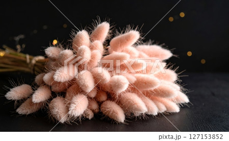 Christmas tree decoration with natural cones and pink snowflakes, a beautiful macro plant in full color Christmas tree decoration with natural cones and pink snowflakes, a beautiful macro plant in full color 127153852