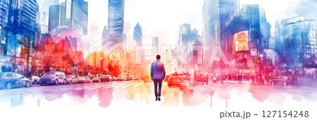 ビジネス街を歩くスーツを着たビジネスマン（イラスト） 127154248