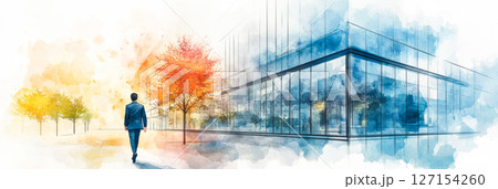 ビジネス街を歩くスーツを着たビジネスマン（イラスト） 127154260