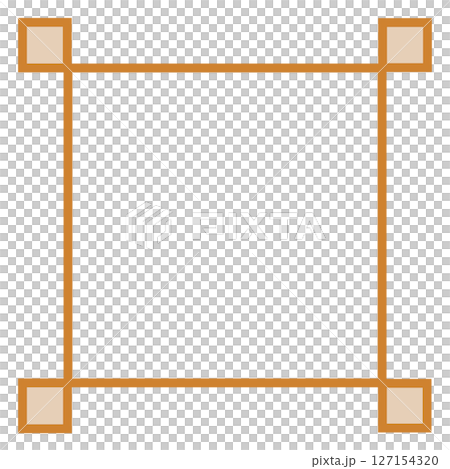 オレンジ角装飾付き囲み枠・中央透過正方形フレーム素材（シンプル・PNG） 127154320