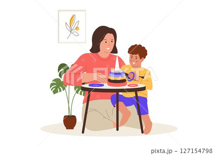 Child Care at Home Illustration of Mother Playing with Kid Using Educational Toys Child Care at Home Illustration of Mother Playing with Kid Using Educational Toys 127154798