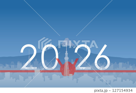 富士と東京グラデ_2026_水引き 127154934