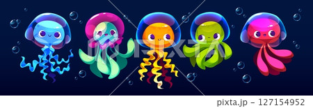 Cartoon jellyfish medusa characters Cartoon jellyfish medusa characters 127154952