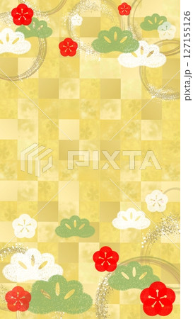 金箔に梅と松の和風背景イラスト、高級感。 金箔に梅と松の和風背景イラスト、高級感。 127155126