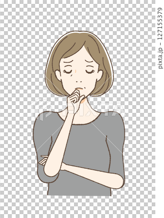 Middle-aged woman thinking with her hand on her chin 127155379