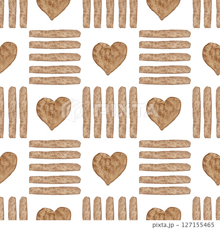 Hearts and coffee strokes forming squares. Checkered print. Seamless pattern for your design. Ideal for kitchen textiles, tablecloths and wallpapers 127155465