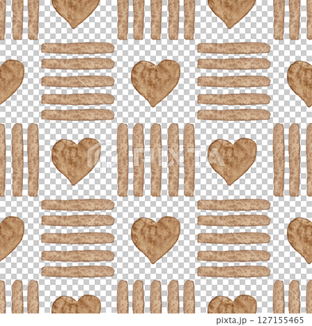 Hearts and coffee strokes forming squares. Checkered print. Seamless pattern for your design. Ideal for kitchen textiles, tablecloths and wallpapers 127155465