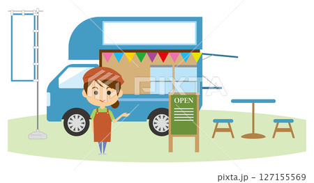 キッチンカーと店員のイメージイラスト 127155569
