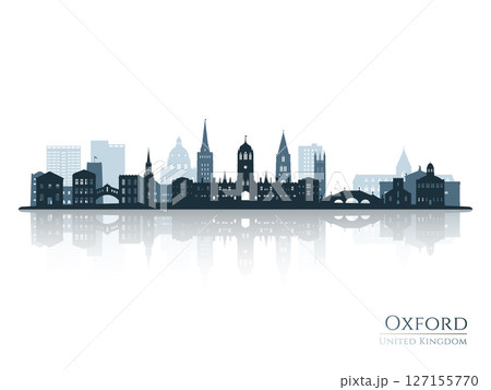 Oxford skyline silhouette with reflection. Oxford skyline silhouette with reflection. 127155770