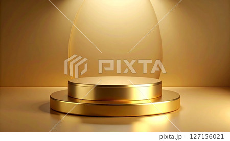 スポットライトに照らされた高級感あふれる金色の表彰台イメージ スポットライトに照らされた高級感あふれる金色の表彰台イメージ 127156021